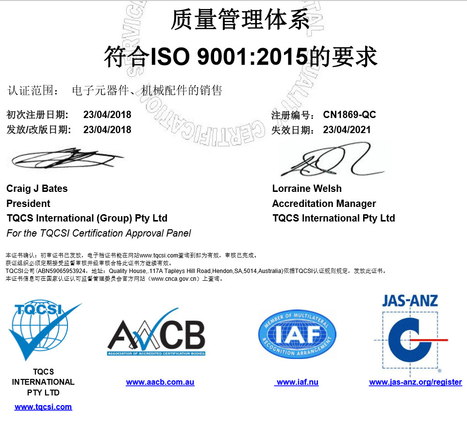 China Xiamen Sincery Im.&amp; Ex. Co., Ltd. Certification