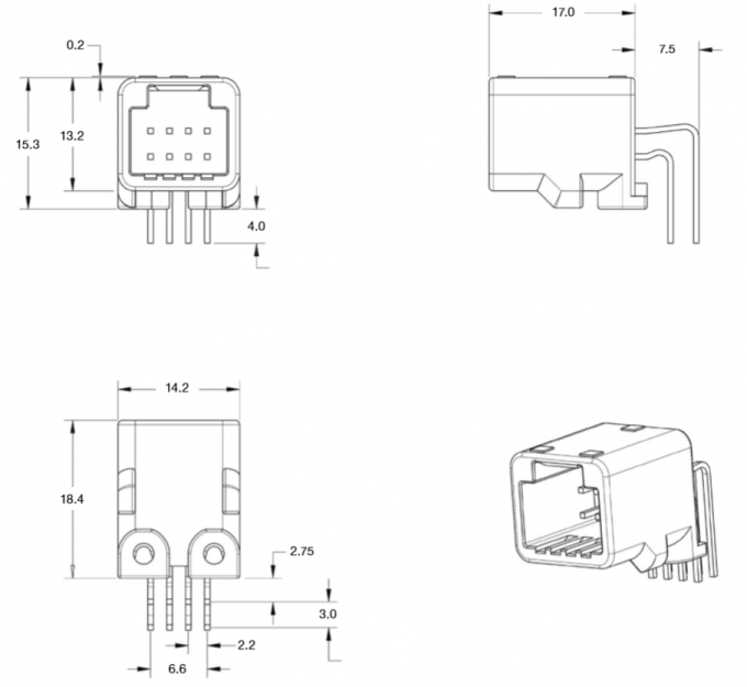 TE Connectivity AMP Connector TH 025 Connector 8P Right Angle Headers