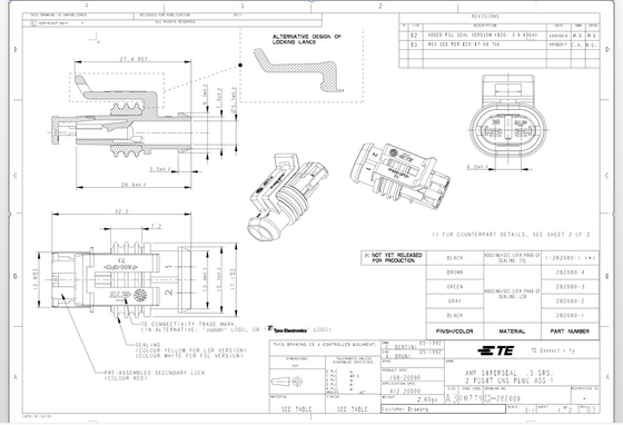 1.5mm 2 Pin TE Automotive Connectors Housing